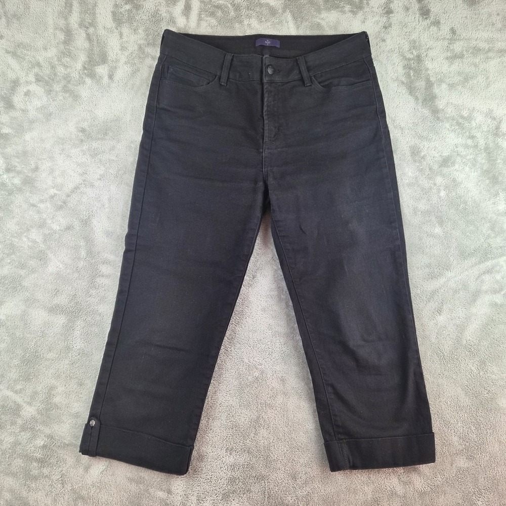 NYDJ Capri Jeans Womens 8 (fits 32x22) Black Denim Lift Tuck Stretch Crop Pants